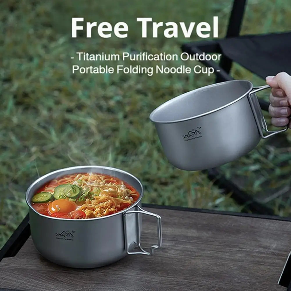 1pcs Ultralight Titanium Coating Pot Portable Cookware with Handle for Backpacking Hiking Outdoor Cooking Equipment Qme