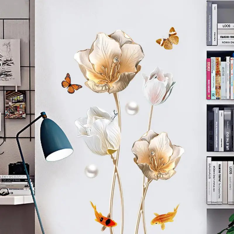 Living Room Background Decor Self-adhesive Home Beautiful Flower Wall Qme