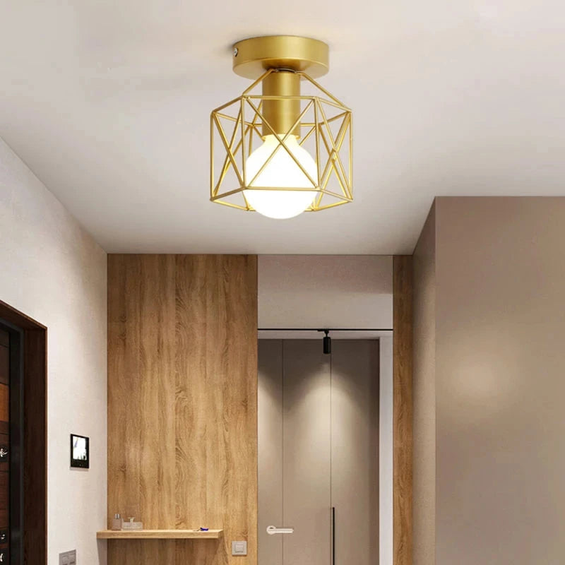Ceiling Light E27 Iron Lamp Body Indoor Lighting Lights For Aisle Bedroom Vintage Ceiling Metal Cage Fixture Lights 110-240V Qme