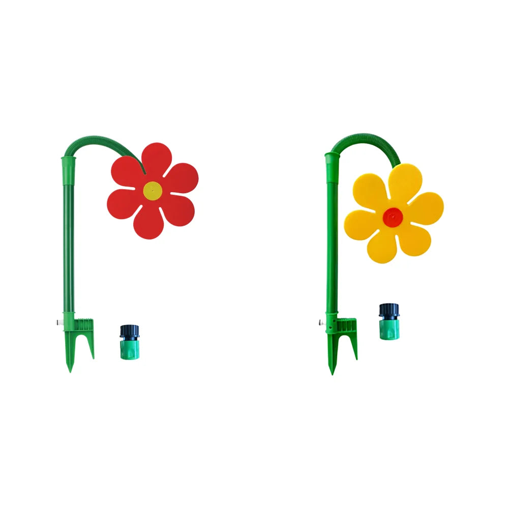 NEW Crazy Spin Sprinkler Flower Shape Dancing Daisy Sprinklers 360 Rotating Water Spray for Yard Lawn Watering Garden Decor Qme Red and Yellow