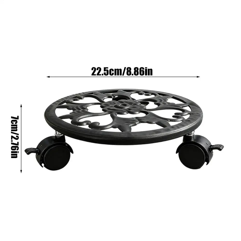 Plant Rollers with Wheels Heavy Duty Metal Planter Tray Plant Roller for Indoor Outdoor Patio Garden Balcony Moving Display Qme Black