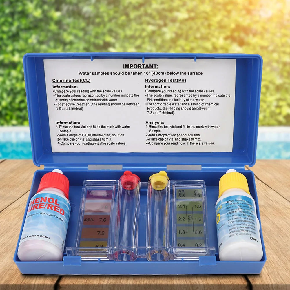 PH Chlorine Testing Kit Water Quality Test Box Accessories for Swimming Pool Pool Chlorine Test Kit Water Quality Test Box Qme
