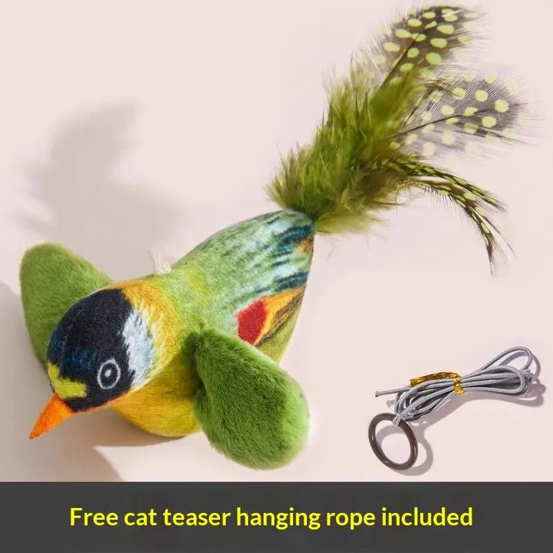 Electric Squeaky Simulation Bird Plush Toys Realistic Cat Toy Cats Qme Green