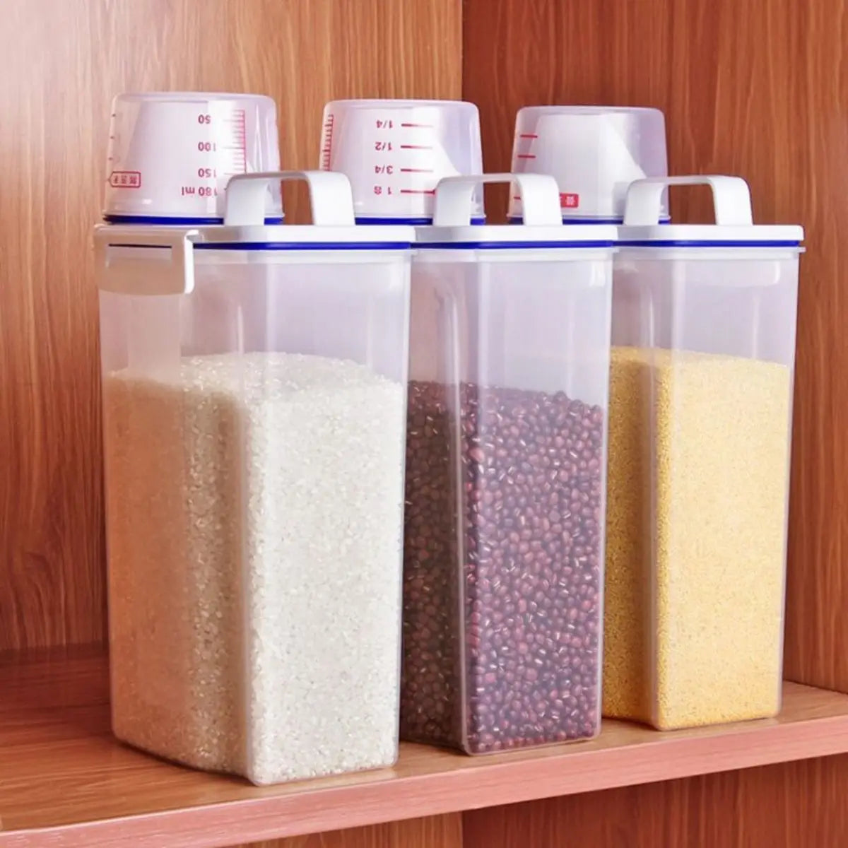 1pc Rice And Grains Food Storage Canister With Measuring Cup, Kitchen Moisture-proof And Insect-proof Dust-proof Qme