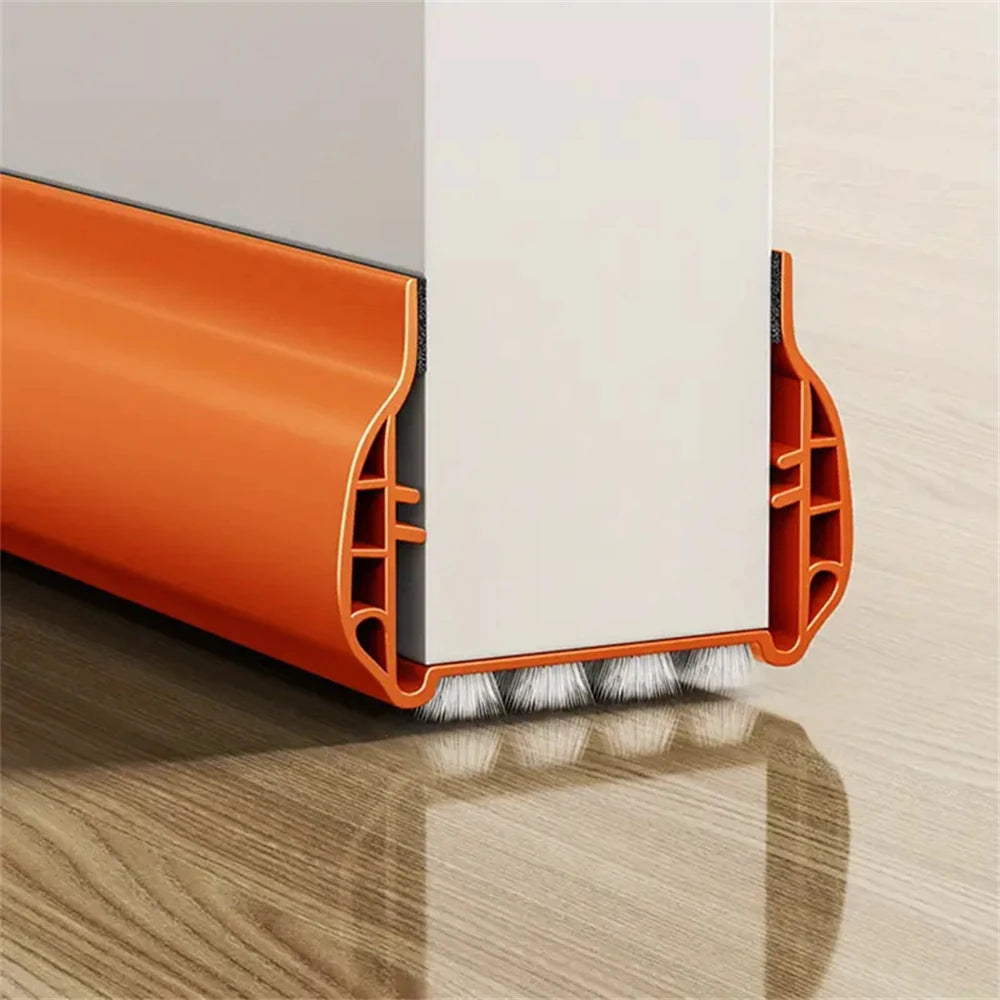 Silent Door Sealing Strip with Brush Windproof Dustproof Insectproof Thickened PVC Door Draft Stopper Bottom Weather Stripping Qme Orange 1PC