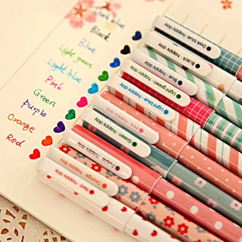 10 Pcs/Set Color Pen Flower Animal Starry Star Sweet Flora Colored Gel Pen 0.38mm Cute Pens for School Stationary Qme