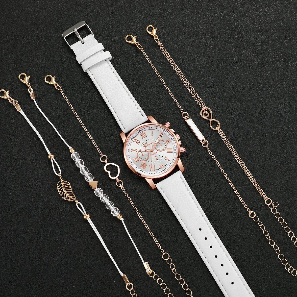 6 Pçs/set Relógio Feminino Moda Roma Dial Relógios de Quartzo Conjunto de Pulseiras (Sem Caixa) Qme