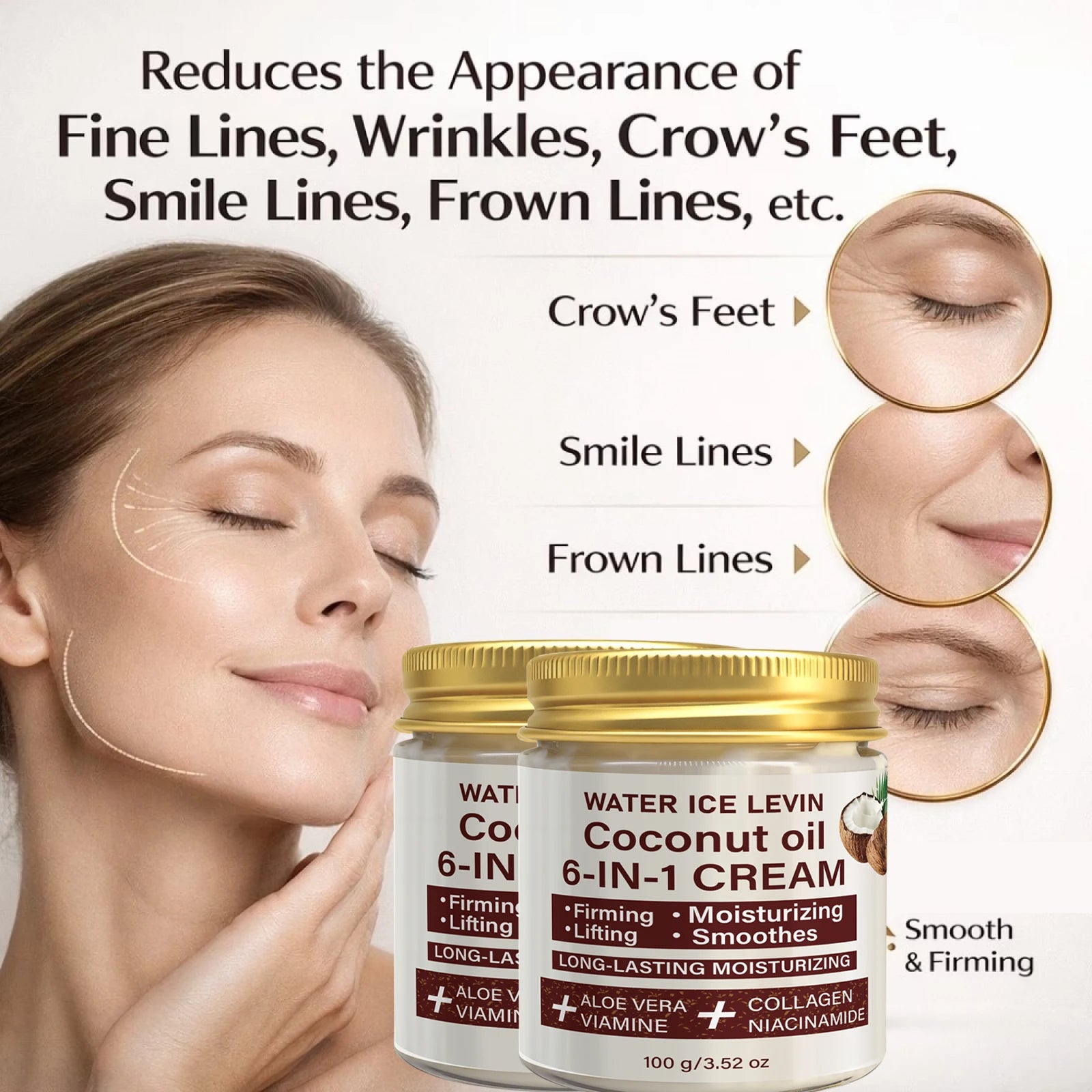 Coconut Oil 6-in-1 Face Cream with Collagen & Aloe Vera, Moisturizing & Firming Qme