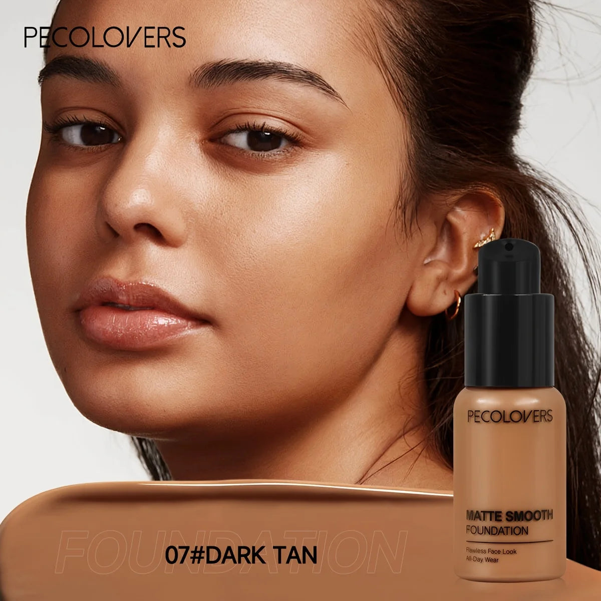 PECOLOVERS Matte Finish Liquid Foundation - Oil-Control, Waterproof, Full Coverage Concealer for All Skin Tones Qme 07