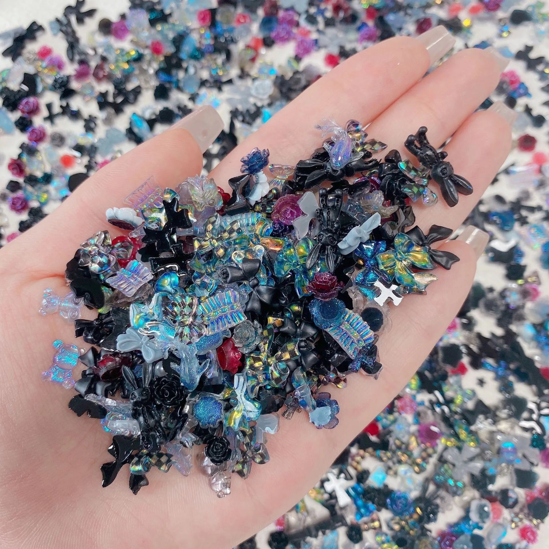 3D Nail Charms Multi Heart Flower Butterfly Rhinestones Manicure DIY Qme Black
