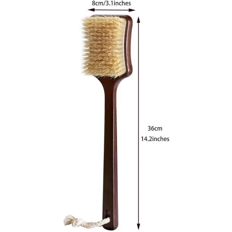Comfortable Bristle Back Scrubber Ebony Medium Long Handle Shower Qme