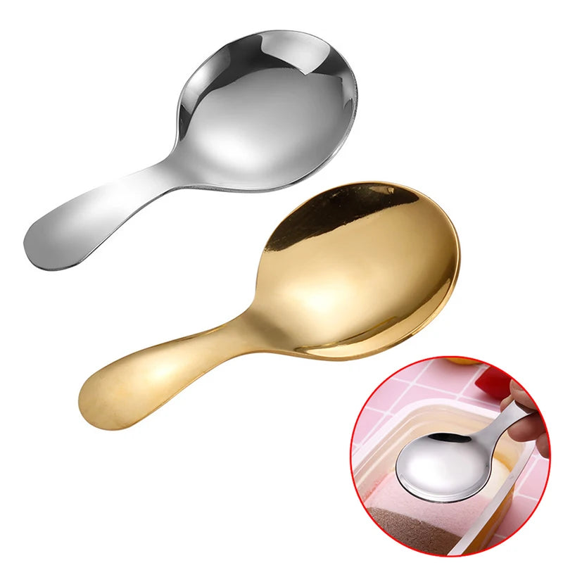 Cute Stainless Steel Spoon Short Handle Gold Ice Cream Tea Coffee Qme