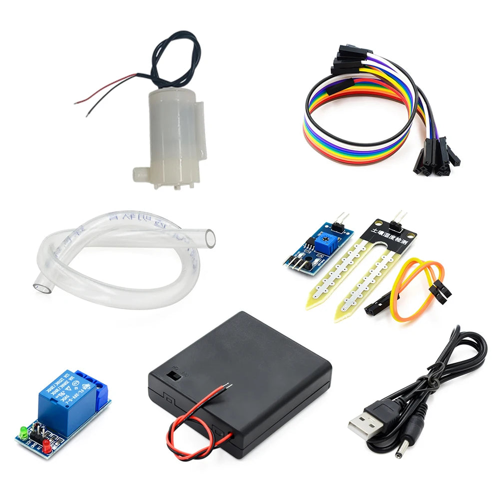 Automatic Irrigation Module DIY Kit Automatic Watering Kit Soil Moisture Sensor Mini Water Pump 50cm Hose for Arduino Qme 16PCS Sets