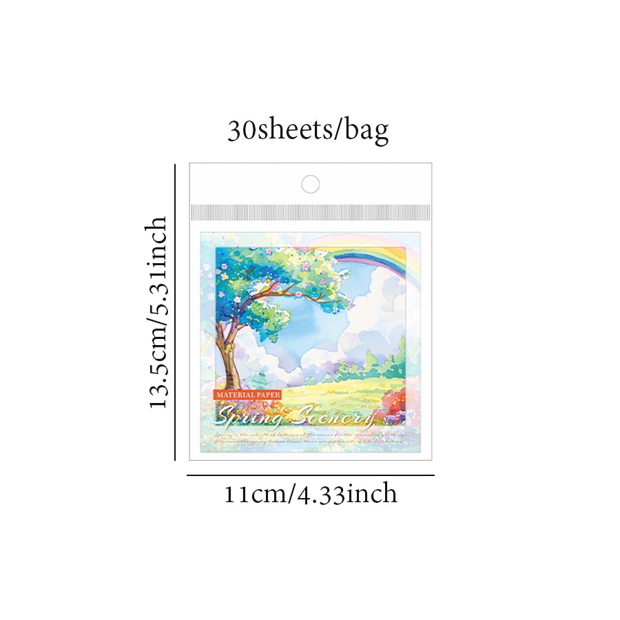 Material Paper 30 sheets/bag Spring Watercolour Landscape Handbook Stationery DIY Handmade & Scrapbook Journal Decoration Qme