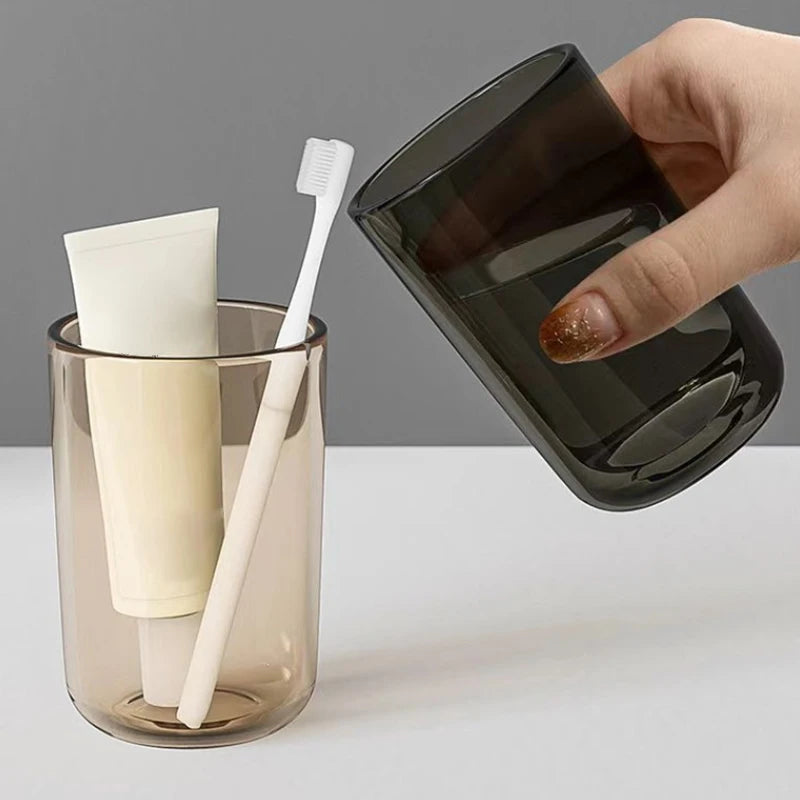 Couple Solid Color Transparent Mouthwash Cup Large Capacity Nordic Style Toothbrush Cup Transparent Mouthwash Plastic Cup Qme
