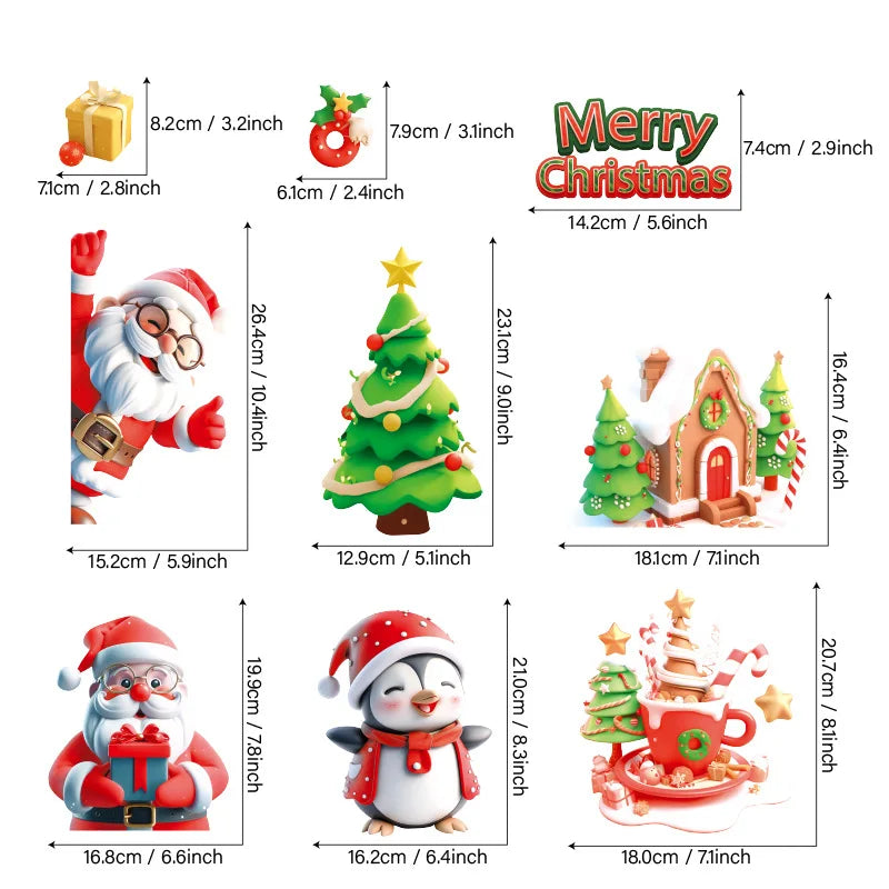 Christmas Window Electrostatic Stickers Snowflakes Reindeer Santa Claus Double Sided Printing Wall Christmas Sticker Decorations Qme