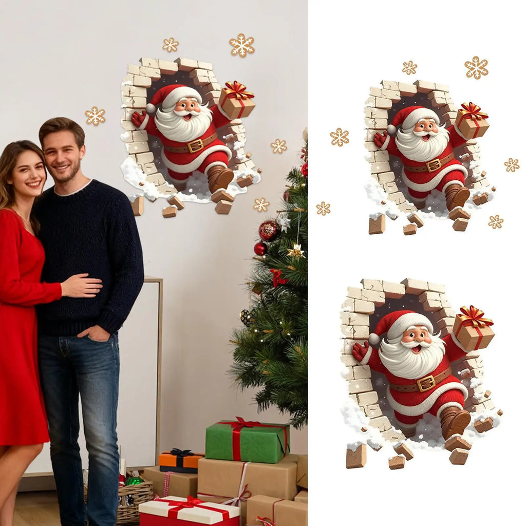Santa Wall Stickers Christmas Decoration Claus Breaking Holiday Decal Qme