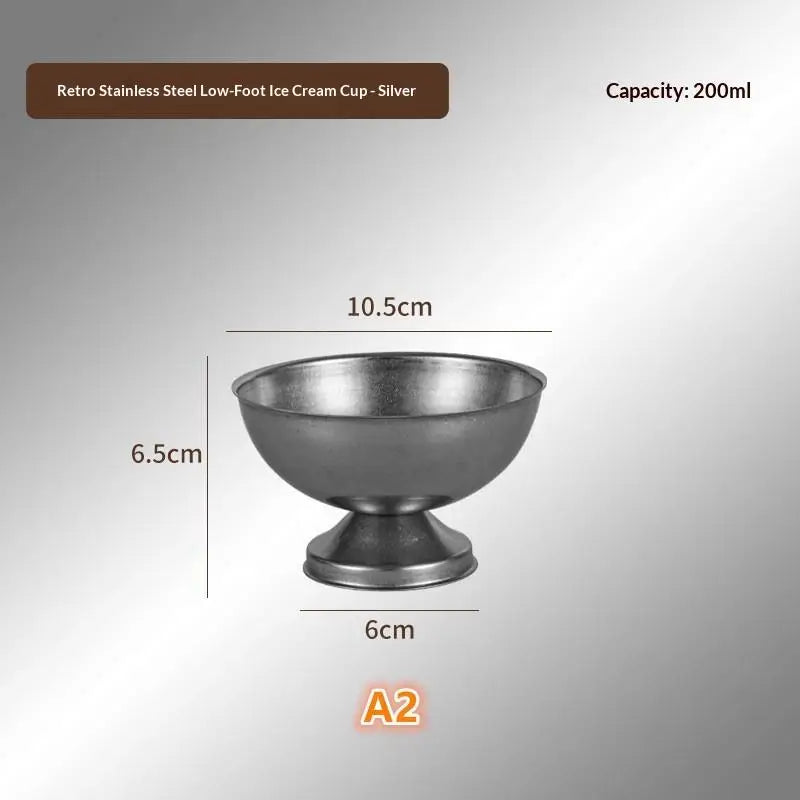 Retro Ice Cream Goblet Stainless Steel Food Grade Dishwasher Safe Qme A2