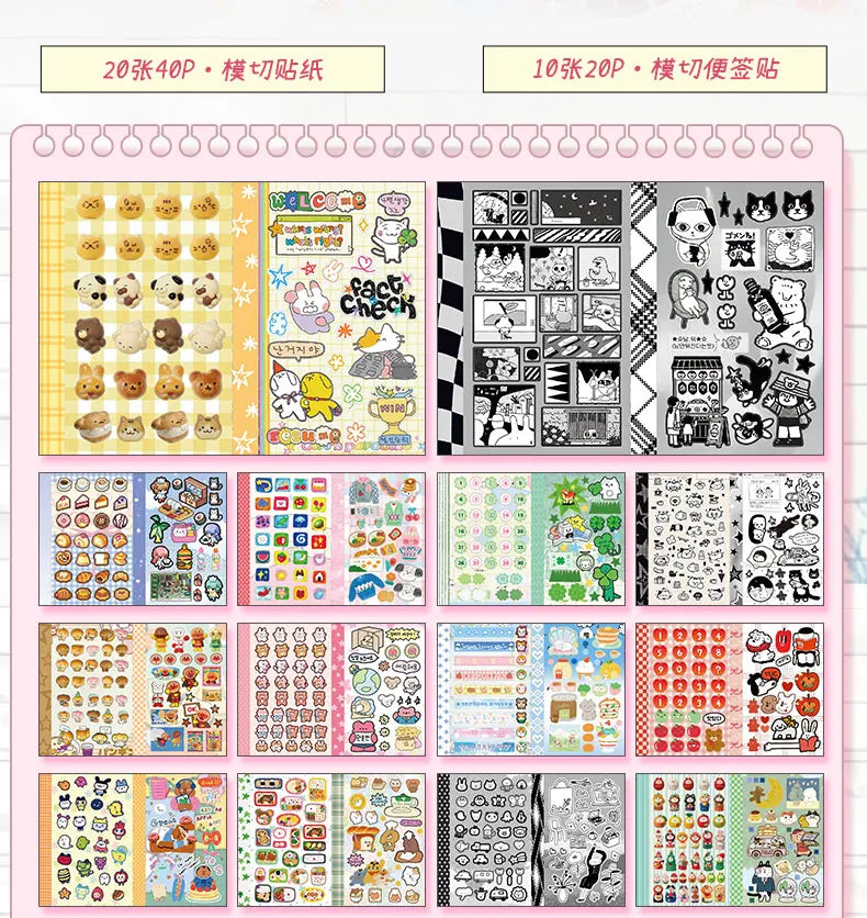 30 Sheets/book Cute Cartoon Pattern Instagram Hand account Scrapbook Sticker Diary Decoration Creation Stationery Stickers book Qme D