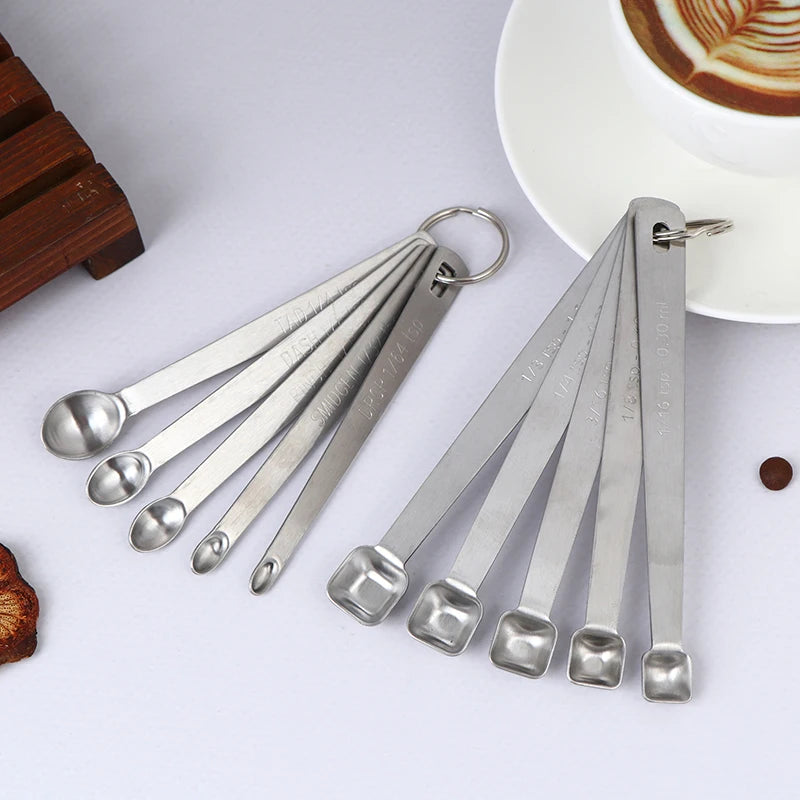 5Pcs/Set Stainless Steel Small Measuring Spoons Seasoning Dry And Liquid Ingredients Kitchen Accurate Cooking Gadgets. Qme