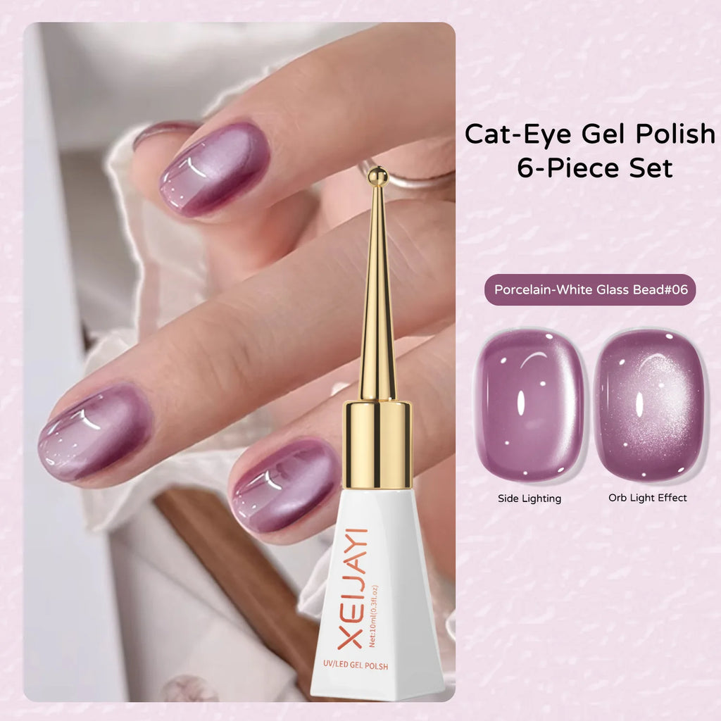 Porcelain Grape Cat Eye Gel Polish, 6 Colors Magnetic Nail Art Gel 10ml, Glass Bead Effect Skin Brightening Long Lasting Qme F