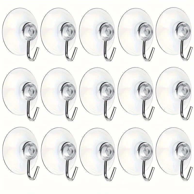 Clear Suction Cup Hooks with Metal Hooks - Traditional Style, Easy Install, Wall Mount, Plastic, for Kitchen, Bathroom, Shower, Qme 5pcs