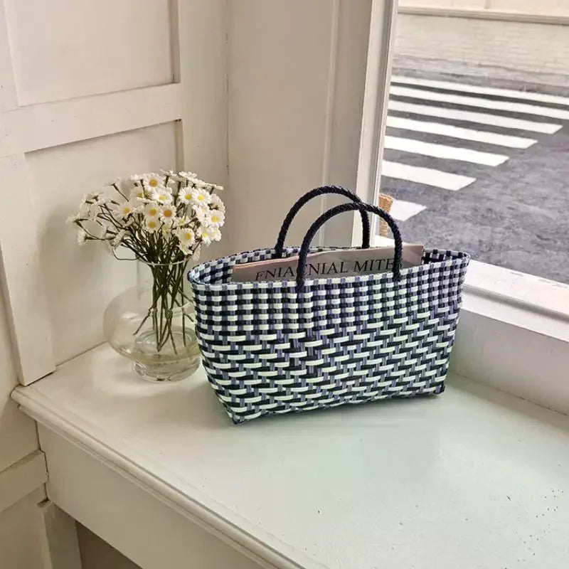 Cute PVC Handbag Weave Bag Large Capacity Bohemian Beach Tote Bag Vacation Style Countryside Holiday Style Vegetable Basket Bag Qme