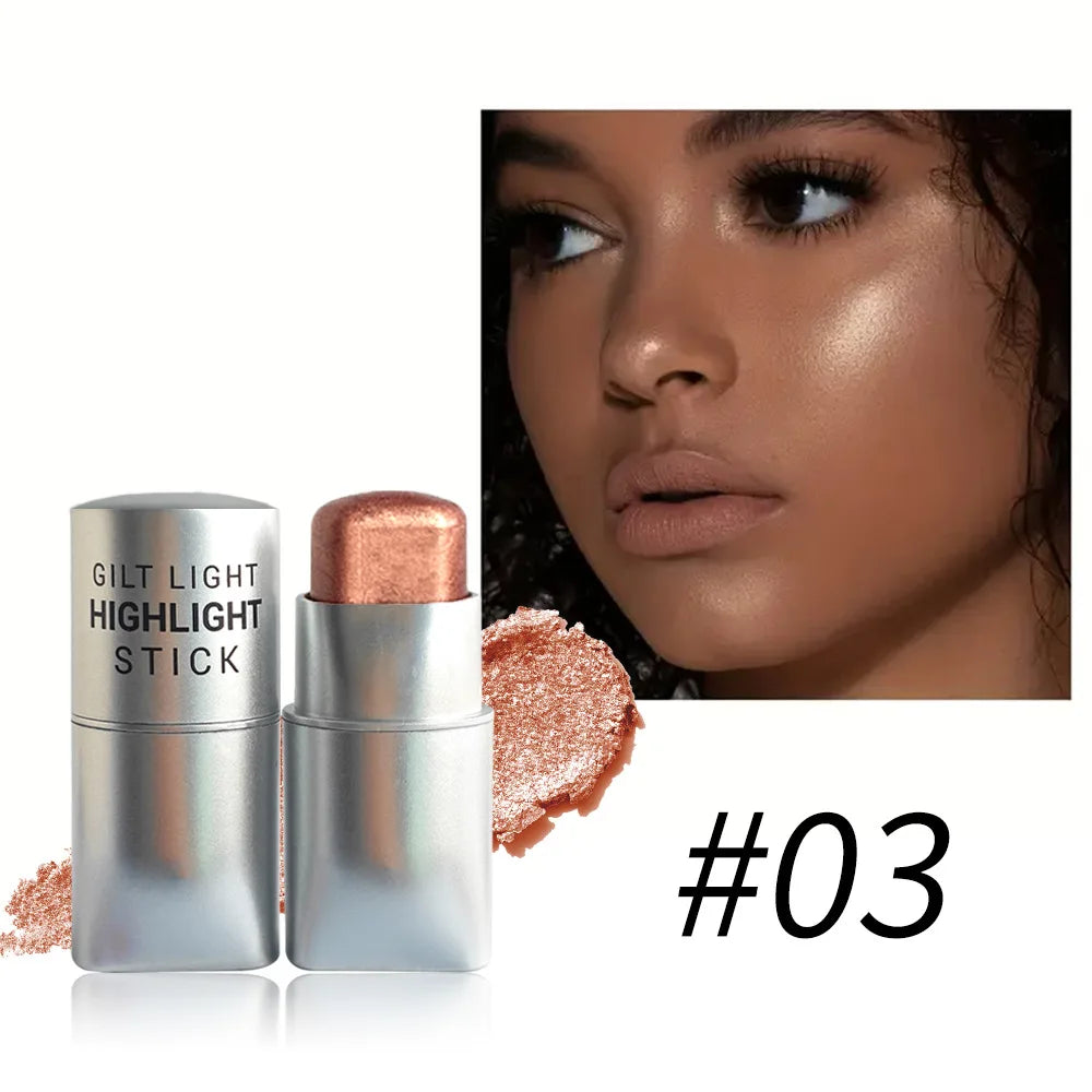 Glowy Highlighter Stick Shimmer Finish Waterproof Long-lasting Easy Qme 03-champagne