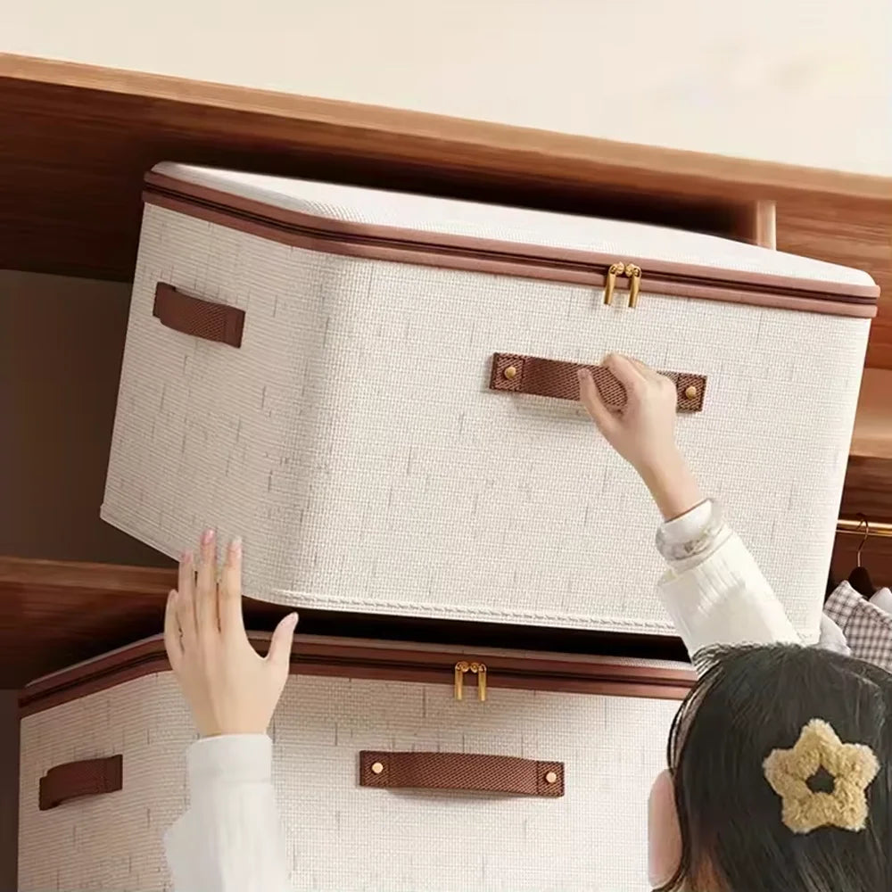Foldable Storage Box with Lid Large Capacity Dust-Proof Organizer for Clothes & Household Items in Living Room/Wardrobe Qme