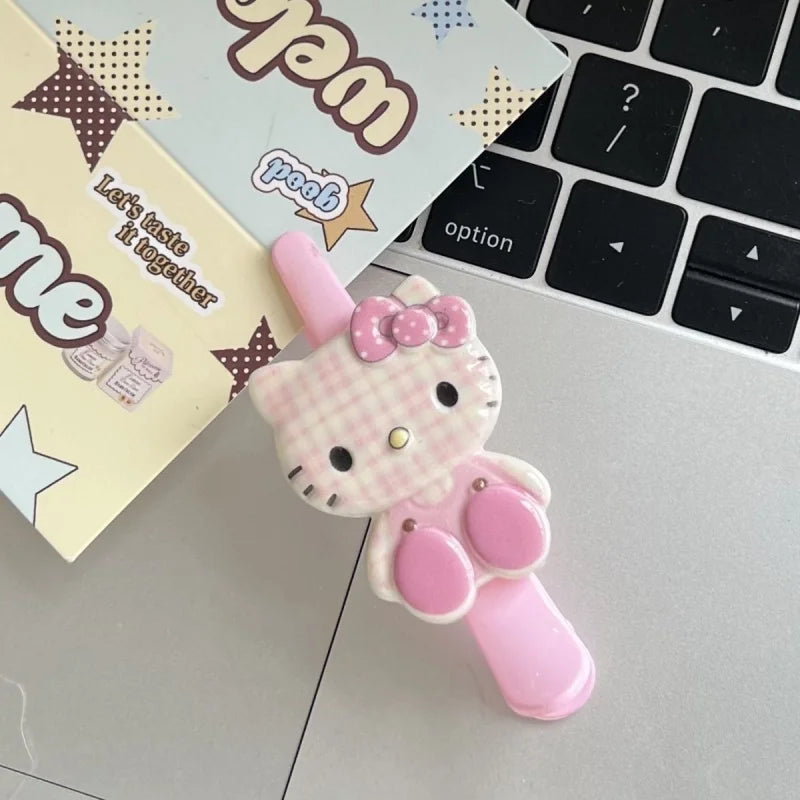 Hello Kitty Cartoon Checkered Hair Clip Cute Hair Accessories for Students Versatile Hair Clips and Headpieces Qme