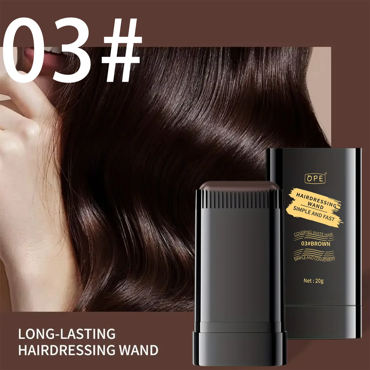 2-in-1 Hair Dye Stick Comb Black Brown Coffee Long-lasting Temporary Qme 03BROWN