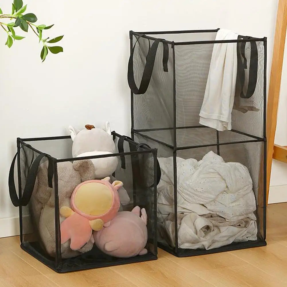Square Dirty Clothes Basket Foldable Durable Breathable Large Capacity Mesh Storage Bag Simple Bathroom Laundry Basket Qme