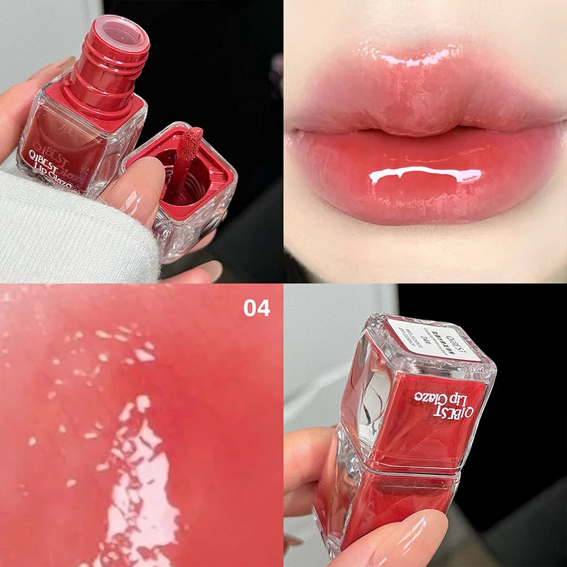 QIBEST Mirror Water Glazed Lip Gloss Moisturizing Lip Tint Not Easy to Fade Long Lasting Non-Stick Cup Lipgloss Stain Makeup Qme 04