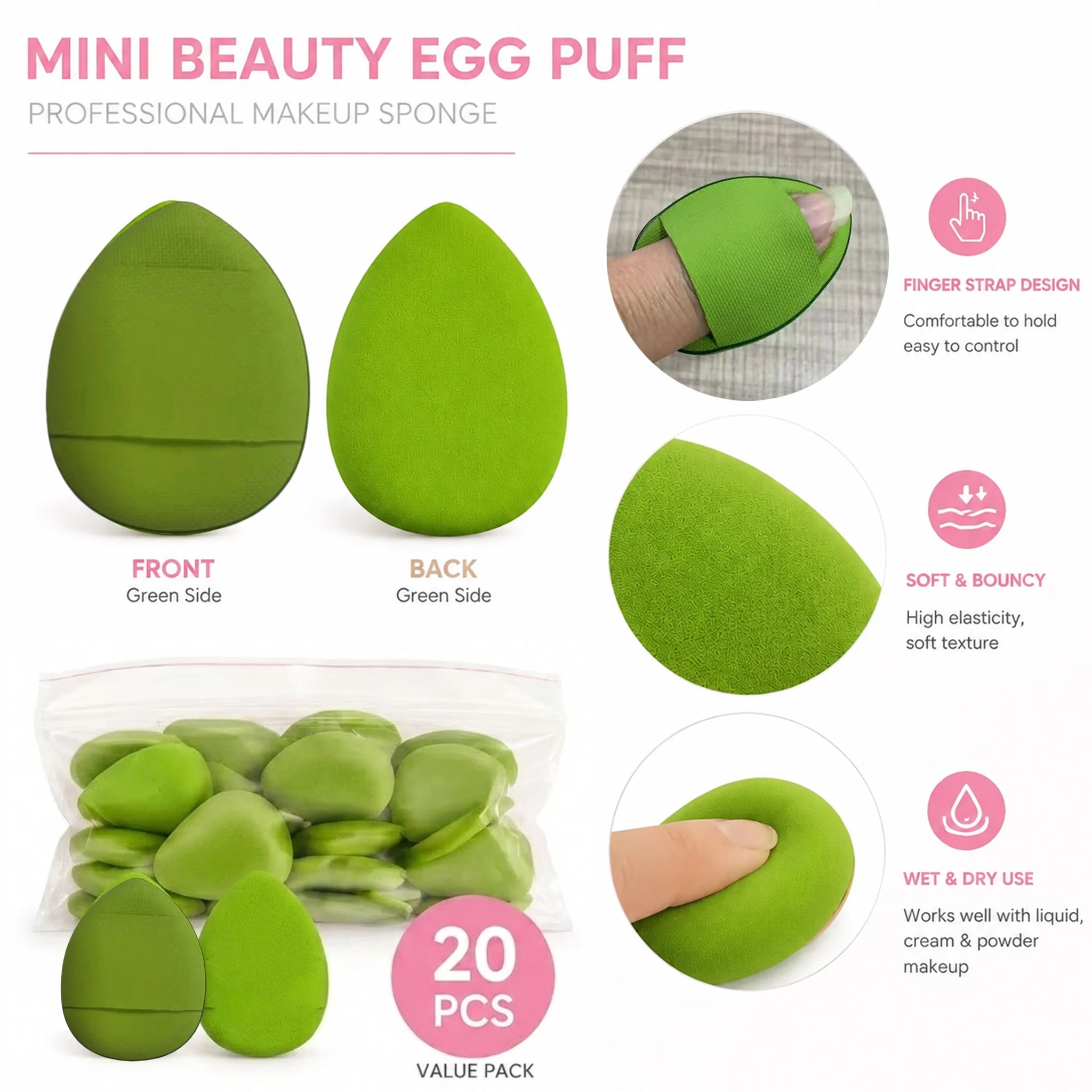 Mini Finger Puff Foundation Small Air Cushion Powder Sponge Face Qme