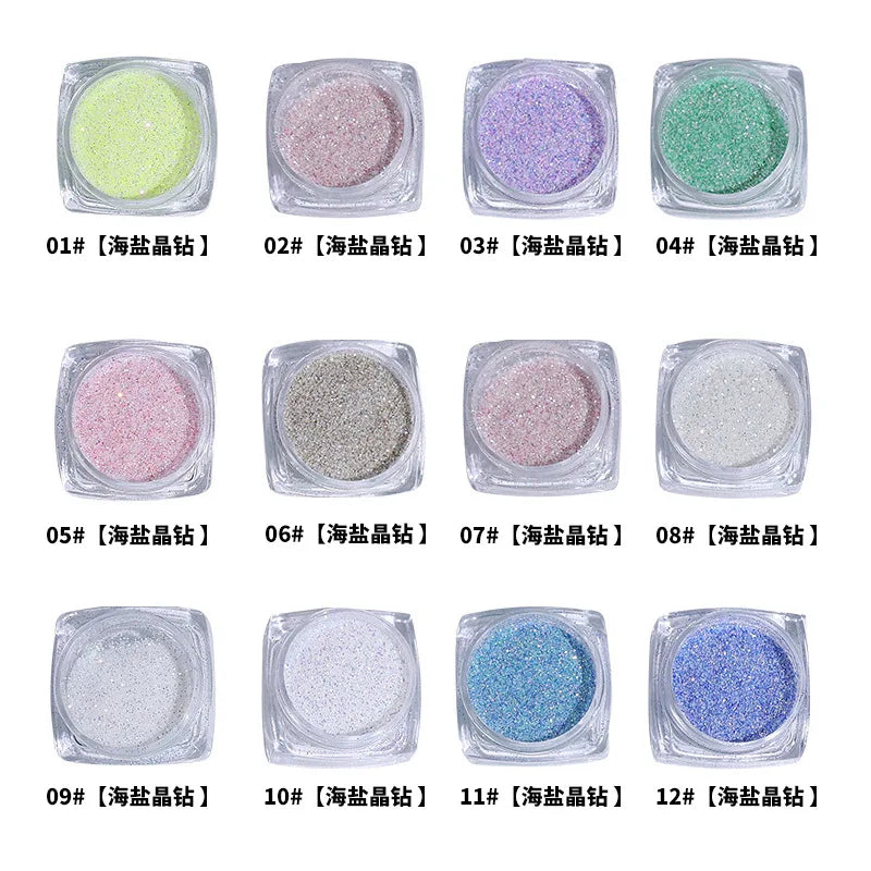 Aurora Sea Salt Crystal Diamond Nail Glitter 12 Colors Super Shiny Sugar Powder Nail Art Decoration Qme