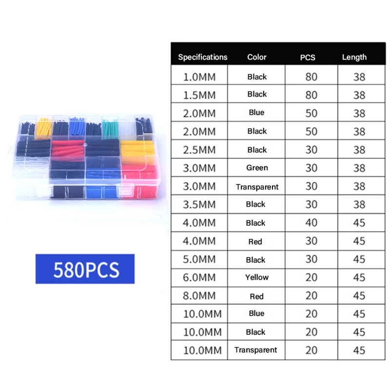 Insulation Heat-shrinkable Sheath Set Colored Thermoresistant Heat Shrink Tube Charger Cable Protector Connect Sleeved Cable Qme 580pcs Colored(Box)