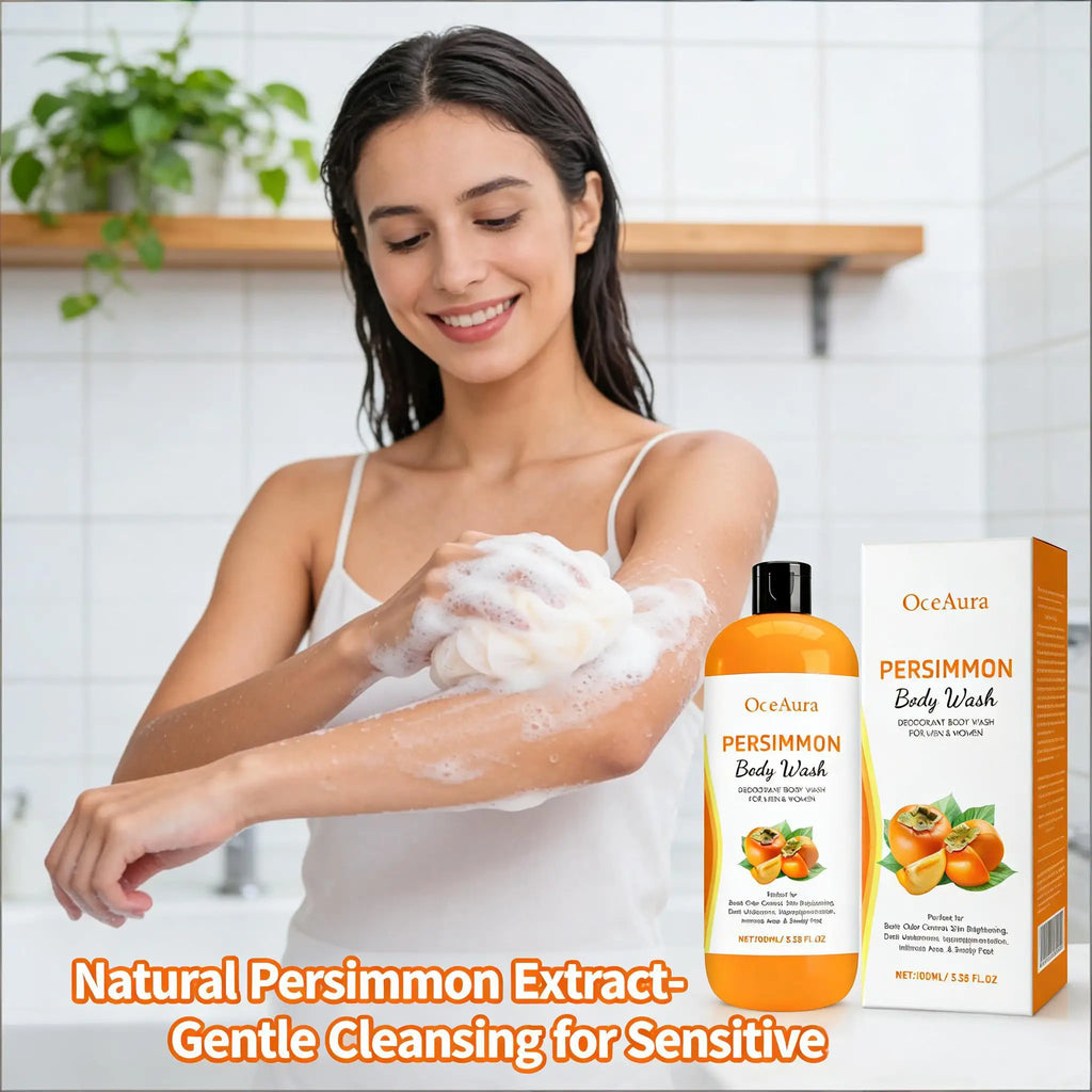Persimmon Body Wash Mild Cleansing Exfoliating Nourishing Dry Skin Oil Control Improving Pigmentation for Men & Women Shower Gel Qme