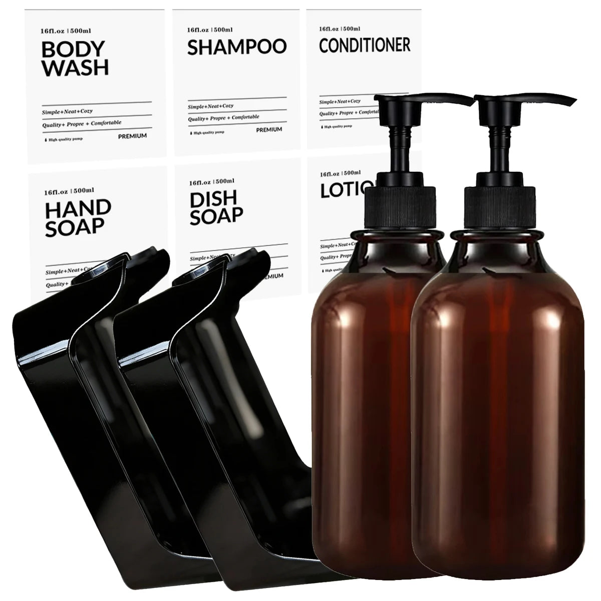 Shower Soap Dispenser Wall Mounted-Charmber Shampoo and Conditioner Dispenser Set-No Drill Bathroom Soap Dispenser for Shower Qme 2PCS B