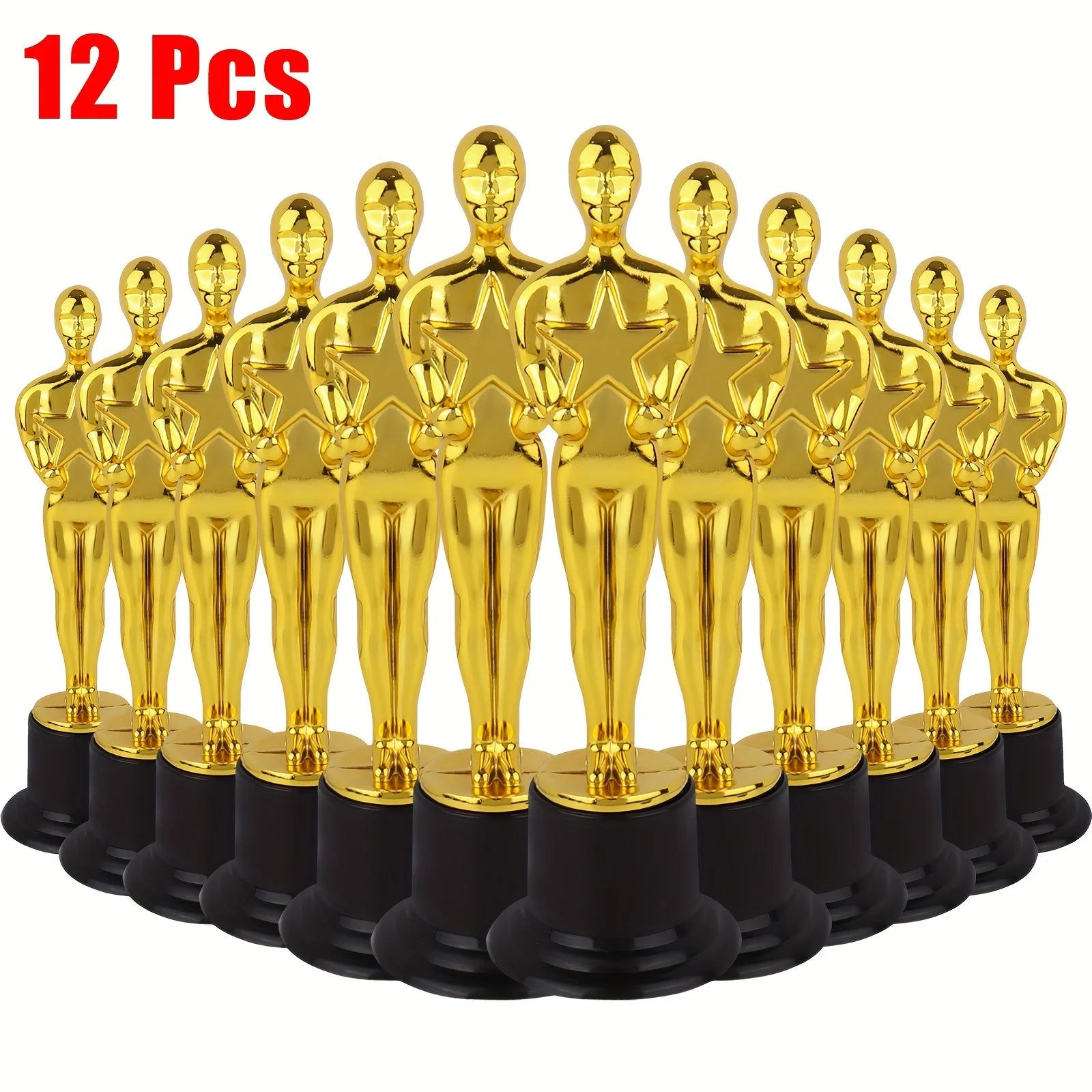 1 3 6 Golden Trophy Statuettes Plastic Oscar Award Trophies Party Qme 12pcs