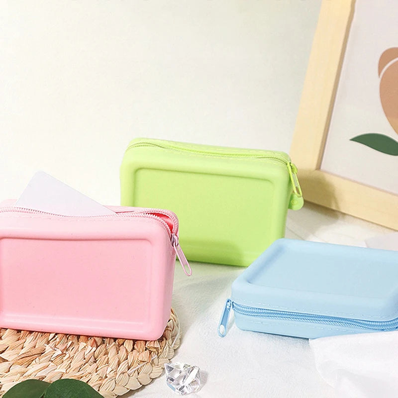 Silicone Organizer Cosmetic Bag Waterproof Smooth Zipper Earphone Holder Color Wallet Coin Purse Portable Pouch Qme