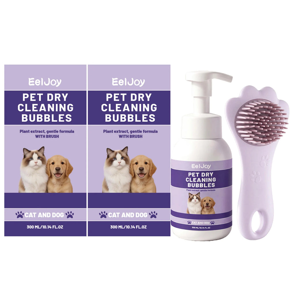 Pet Dry Cleaning Bubble Shampoo Kit Removing Stains Soothing Hair Eliminate Odor Long-Lasting Fragrance Dogs & Cats Foam Shampoo Qme 2 x 300ML Boxed