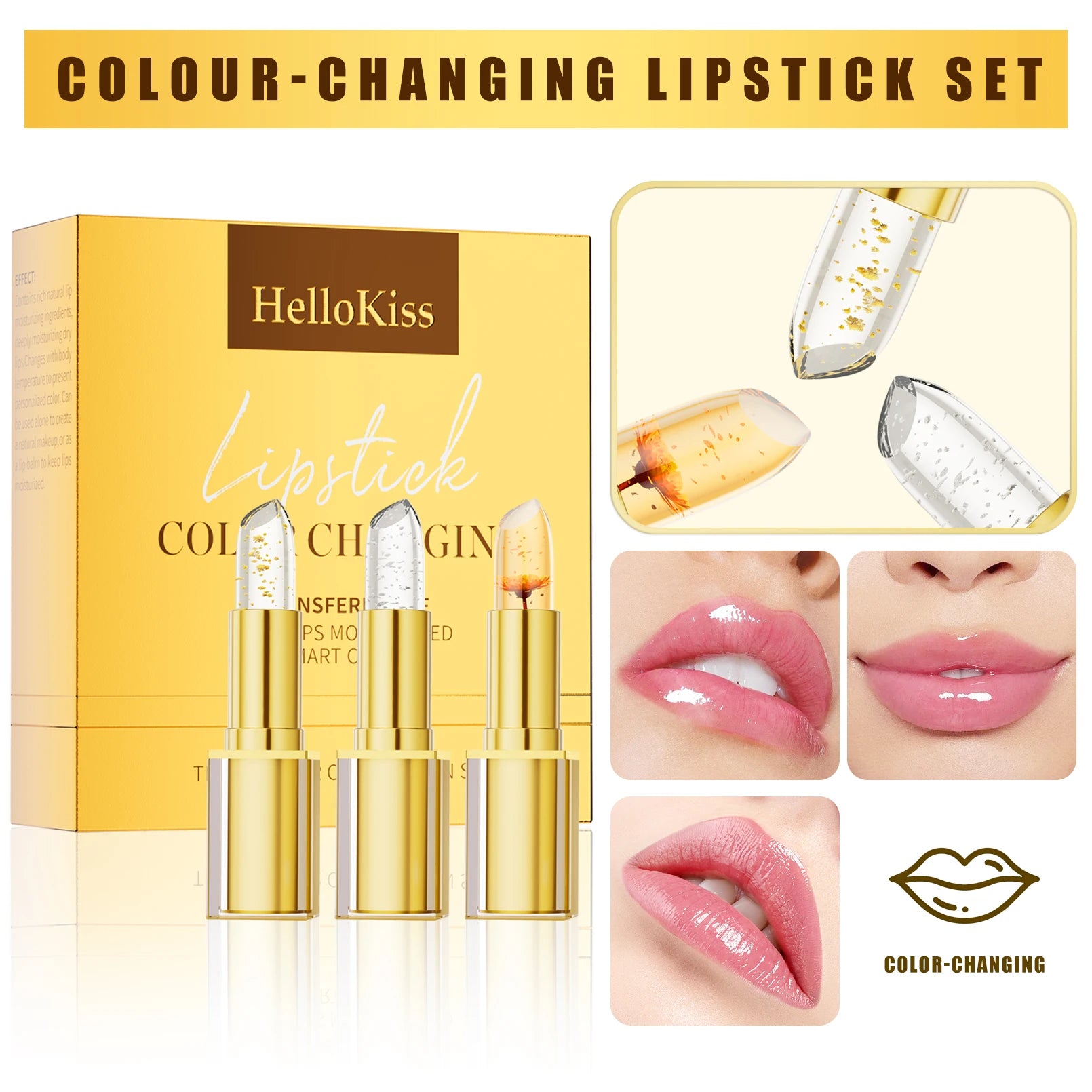 Jelly Gradient Lipstick, Cup Non-stick Gold Foil PH Color Changing Lip Balm, Long Lasting Hydrating Moisturizing Makeup Lipstick Qme 9909A123