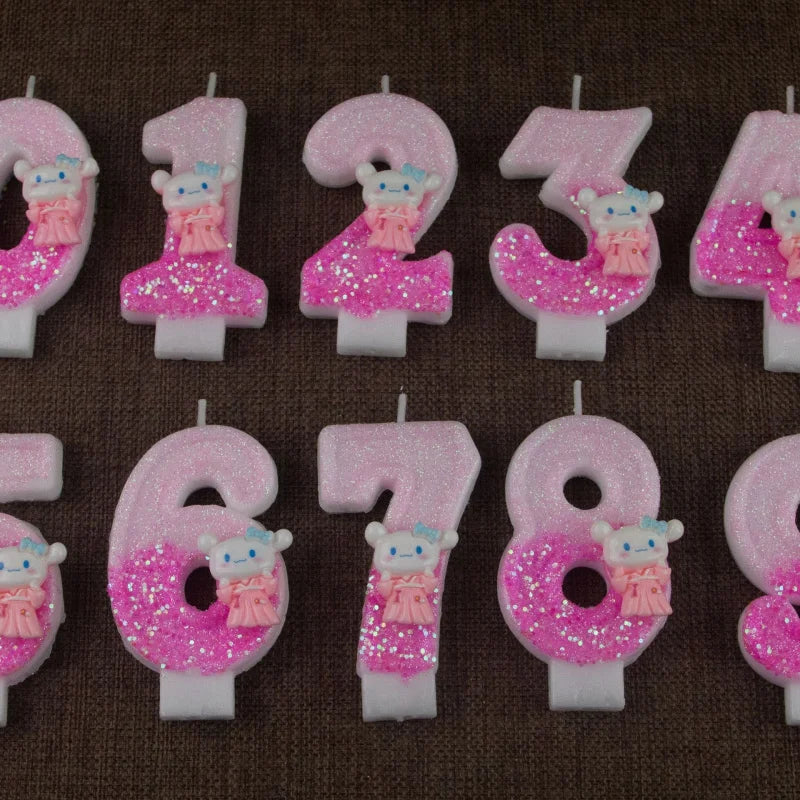 Cinnamon Dog 0-9 Numbered Birthday Candles Pink Cartoon Cake Topper Decorations Student Birthday Party Supplies Qme