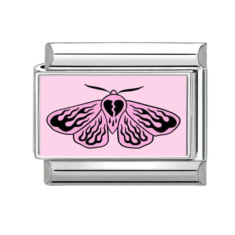 Fashion Pink Y2K Leopard Print Love Heart Butterfly Italian Charm