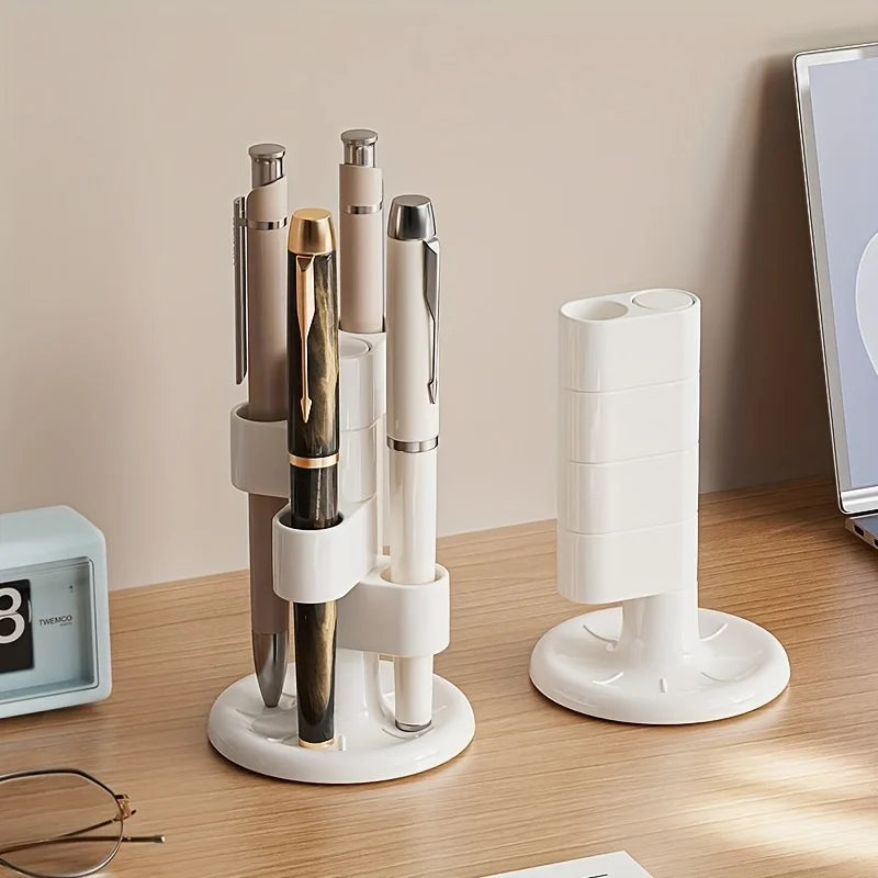 A White Desktop Pencil and Pen Storage Rack That Can Rotate 360 Degrees,can Hold 4 Pens,Office Desktop Organization and Storage Qme