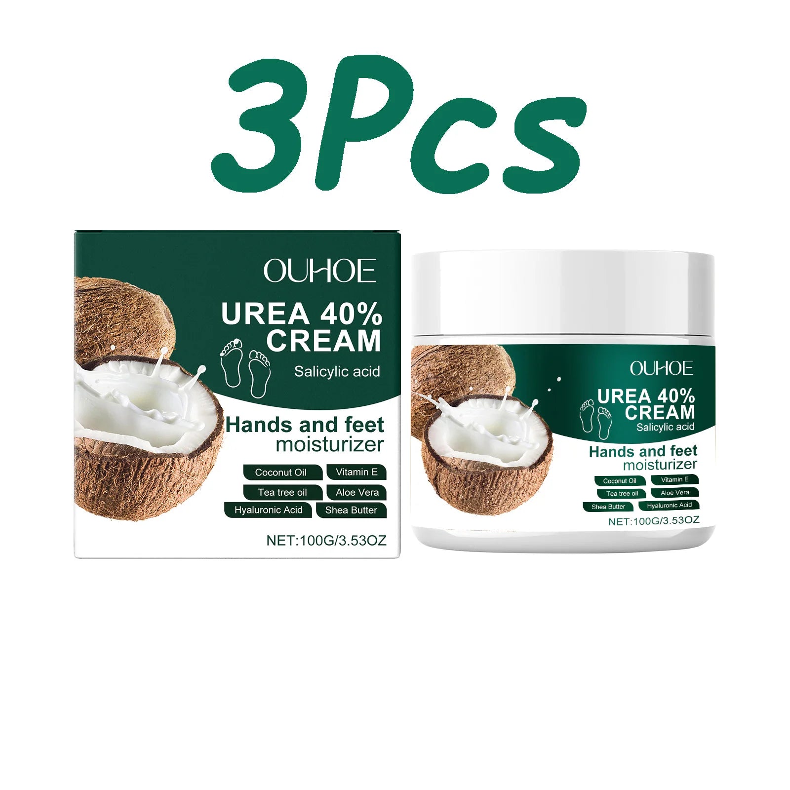 Urea 40% Cream Salicylic Acid Hand Foot Cream for Cracked Heels & Dry Skin Moisturizing Hydrating Callus Remover Smooth Skin Qme 3 x 100g Boxed