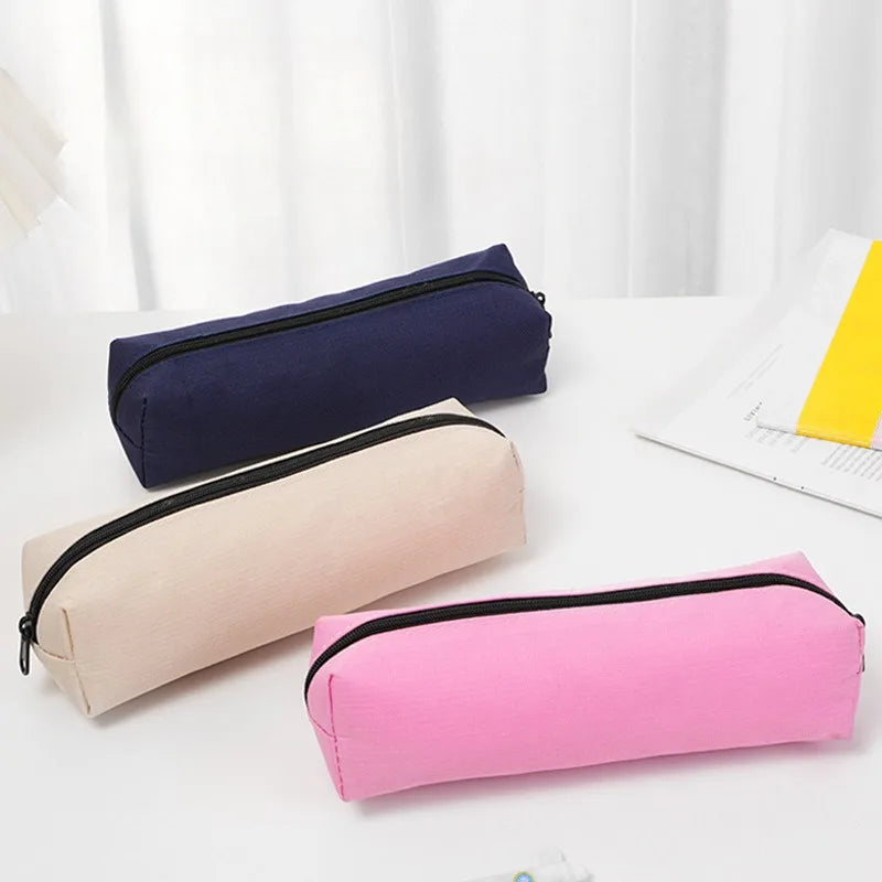 1pc Small Solid Color Simple Zipper Pencil Case Mini Pen Bags Stationery for School Office Suppliers Qme