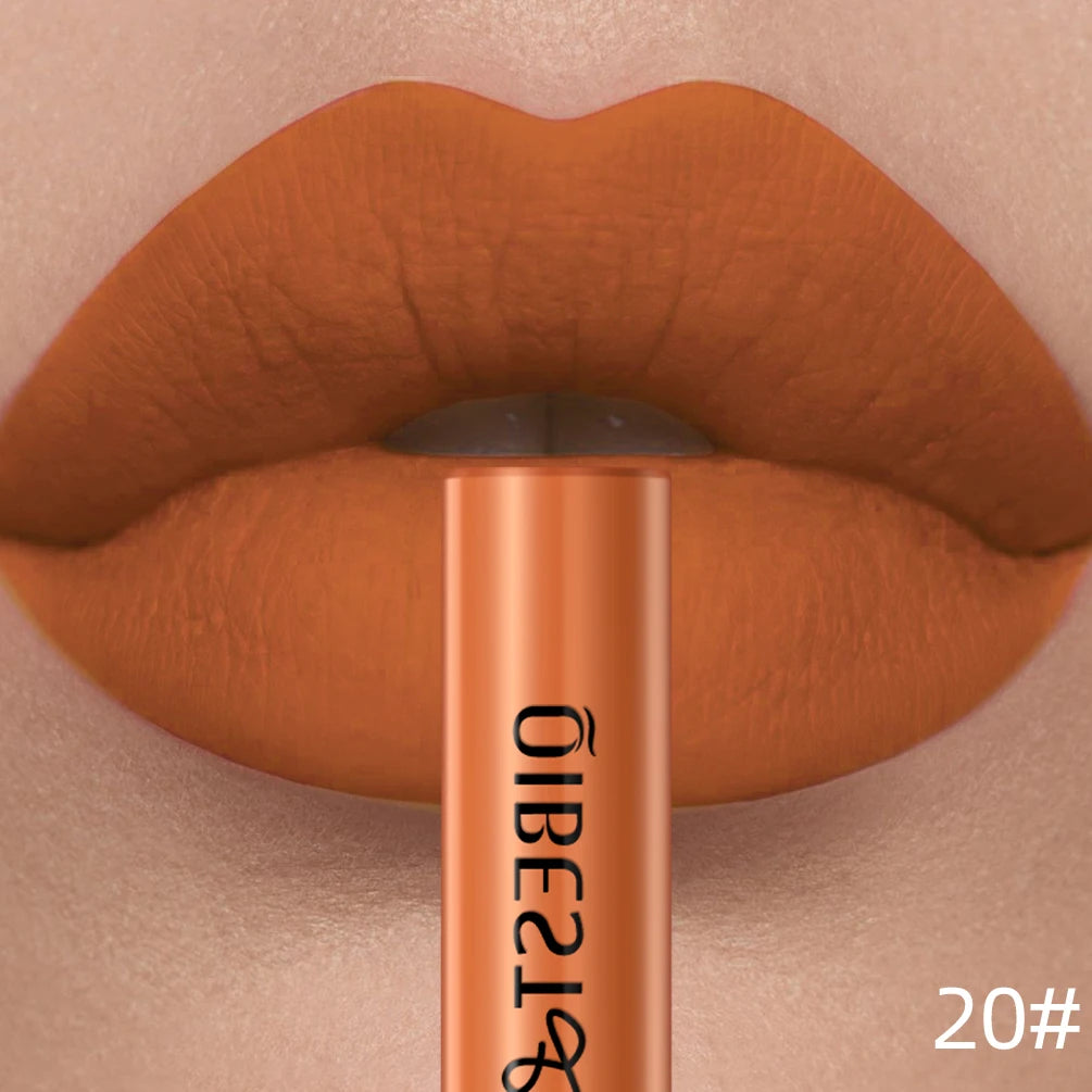 QIBEST Matte Liquid Lipstick Waterproof Long Lasting Velvet Lip Gloss Tint Tube Matte Nude Pigment Red Lipgloss Lips Makeup Qme 20
