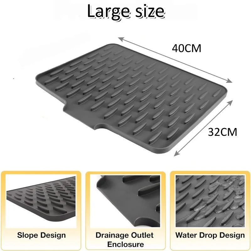 Silicone Kitchen Sink Drain Mat Drying Mat Non-slip Tableware Drain Pot Drying Filter Mat Suitable for Countertops Sinks Qme
