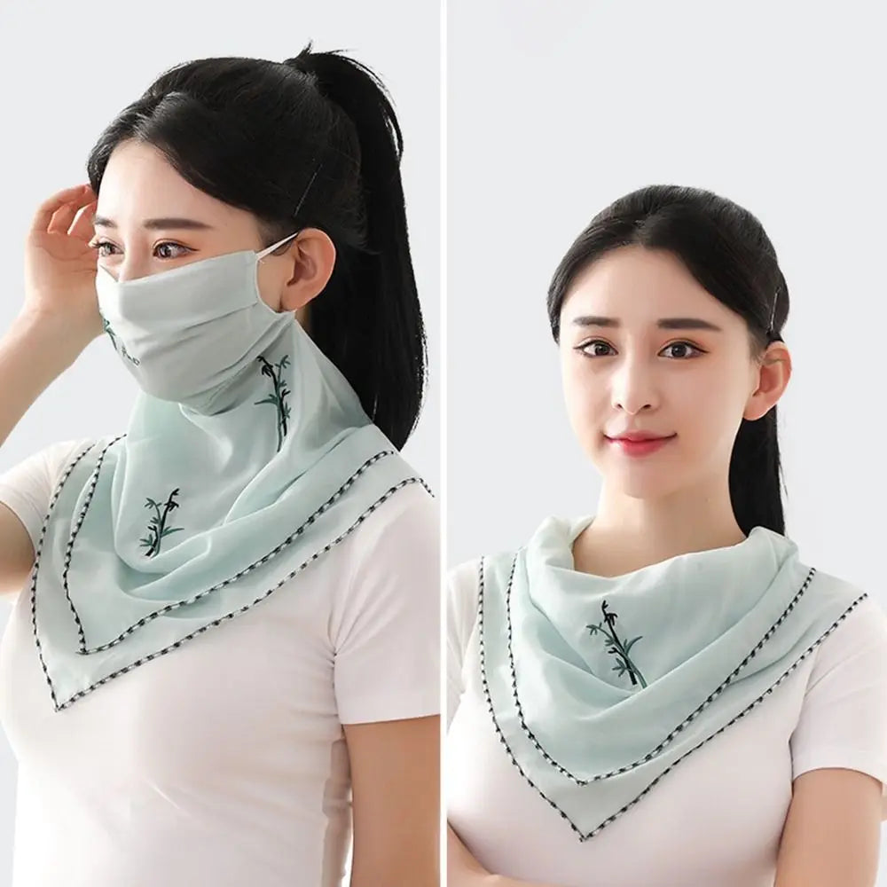 Neck Scarf Embroidered Scarf Sun UV Protection Unisex Hiking Fishing Ice Silk Mask Triangular Scarf Face Cover Sunscreen Veil Qme C